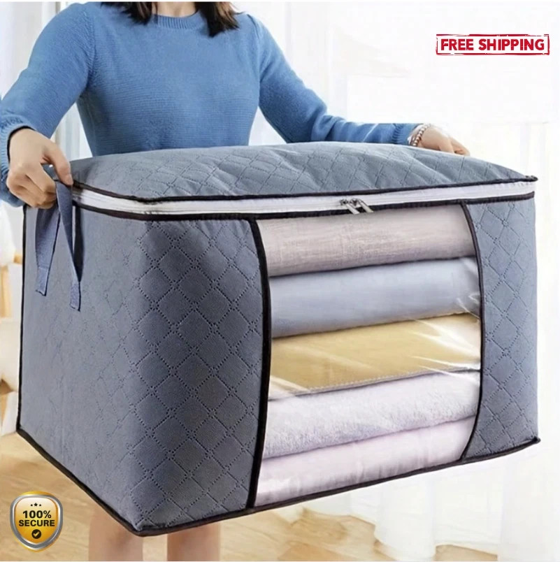 1pc Large Quilted Storage Box – Zippered Fabric Container w/ Handle - NEW