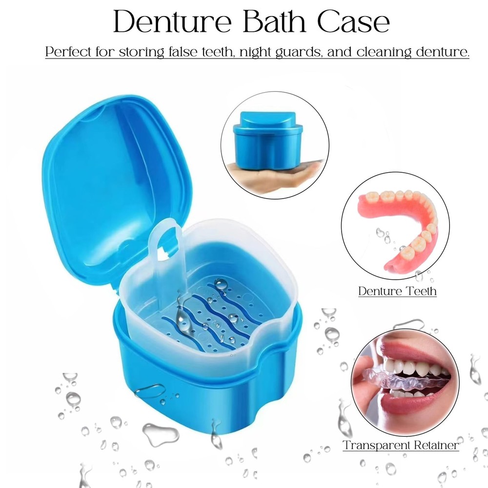 7PCS Denture Bath Case Cup Kit Denture Brush Kit False Teeth Cleaning Tools w...
