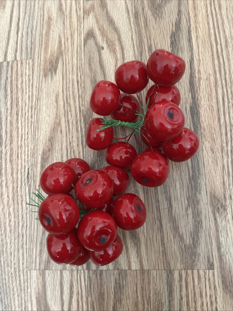 24 Pcs Red Artificial Cherries, Fake Fruit Decor Simulation Cherry Model