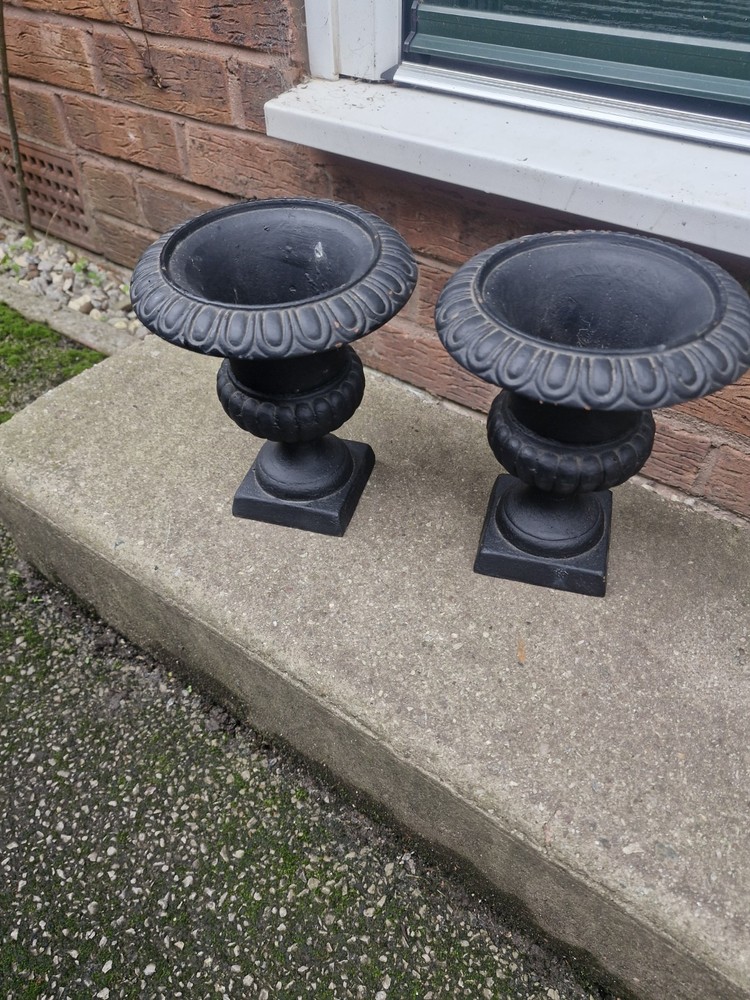 Pair Cast Iron Minature Classical Urns