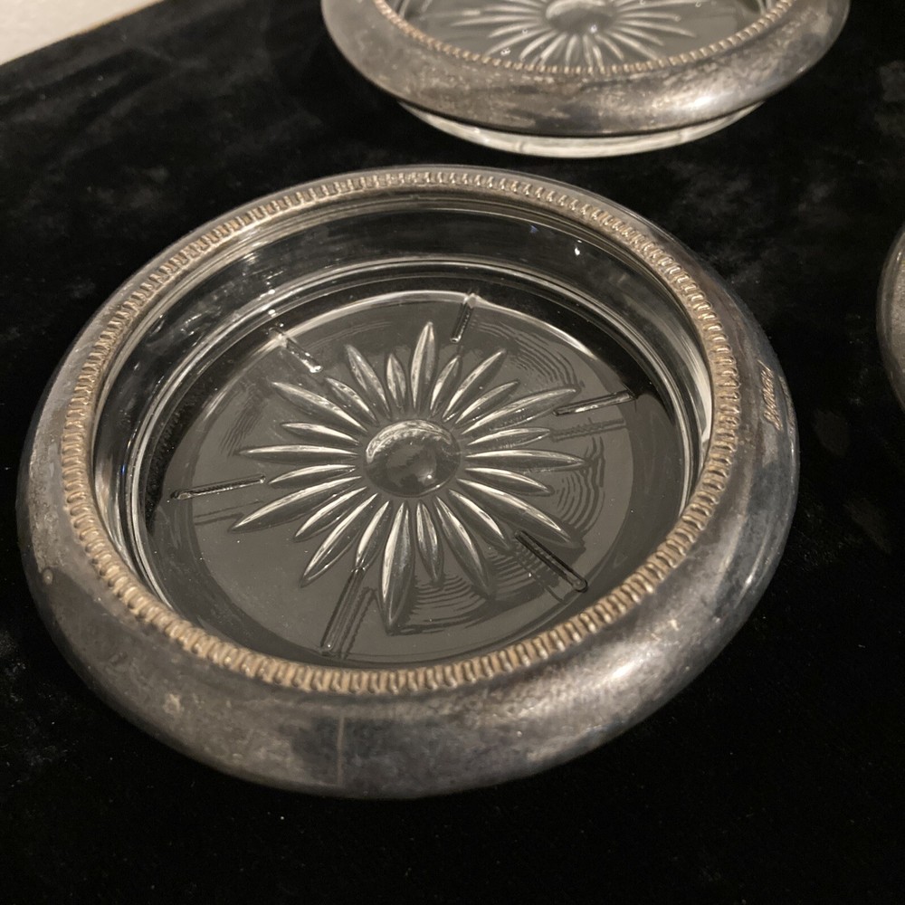 Vintage Crystal And Silver Plate Coasters