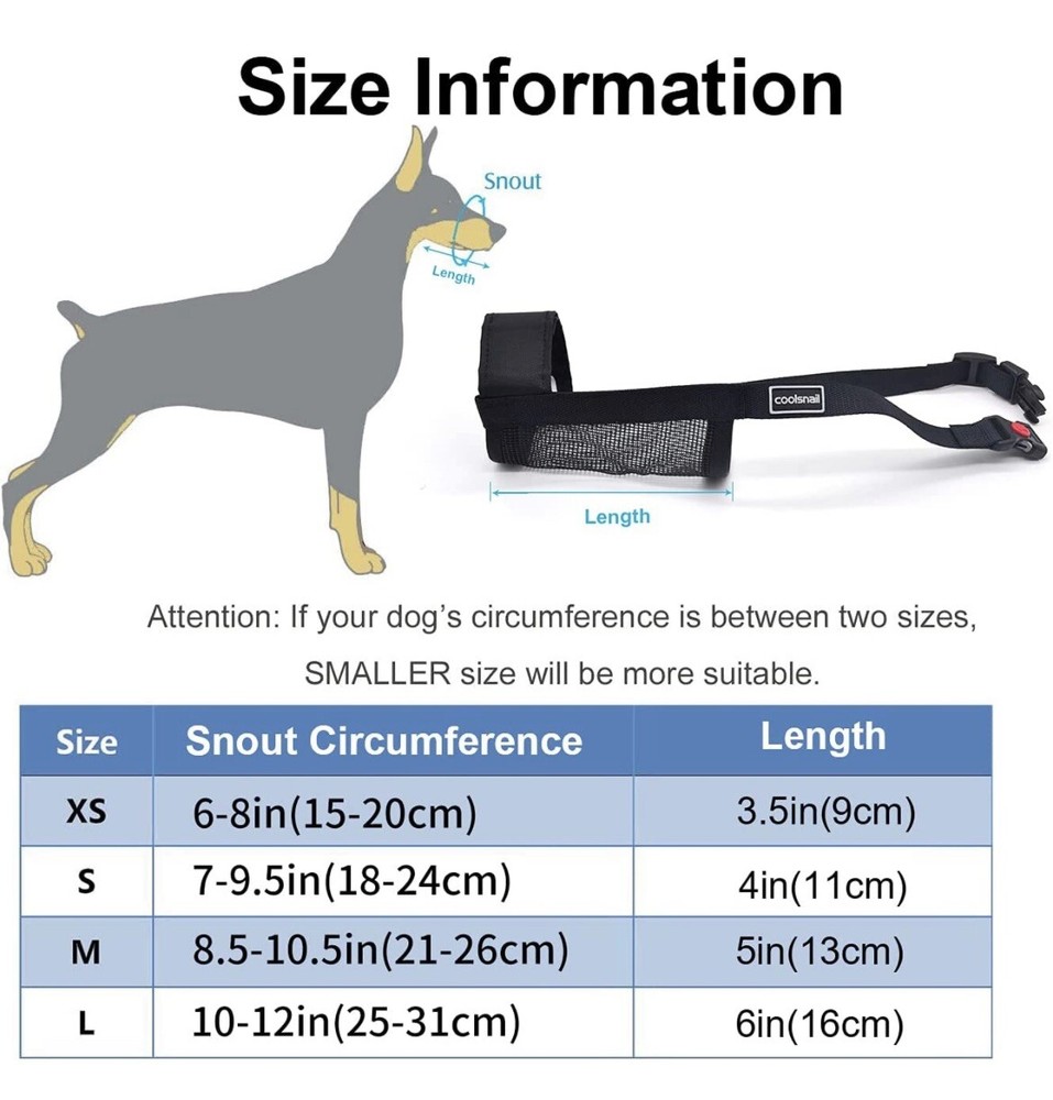 Coolsnail Dog Muzzle Training Dogs Large, Nylon Soft, Adjustable Breathable Mesh