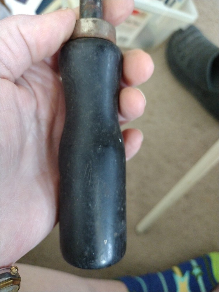 Vintage soldering iron copper head wood handle primitive