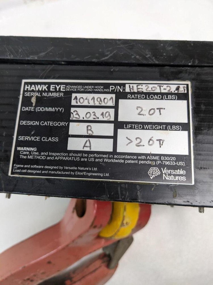 VERSATILE NATURES AI CRANE DATA HAWK EYE UNDER HOOK ATTACHMENT 20T LOAD H1