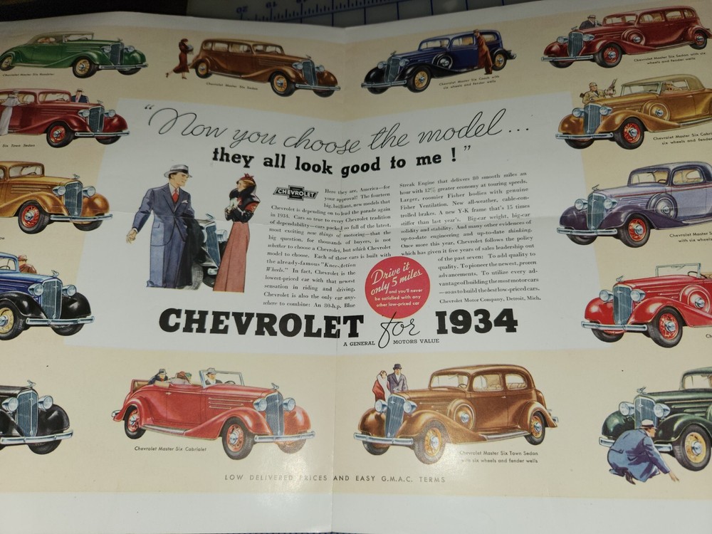 1934 Chevrolet Brochure Folder Original