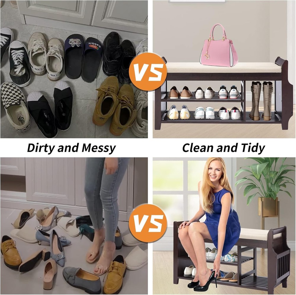 Shoe Storage Bench with Drawer Bamboo Large