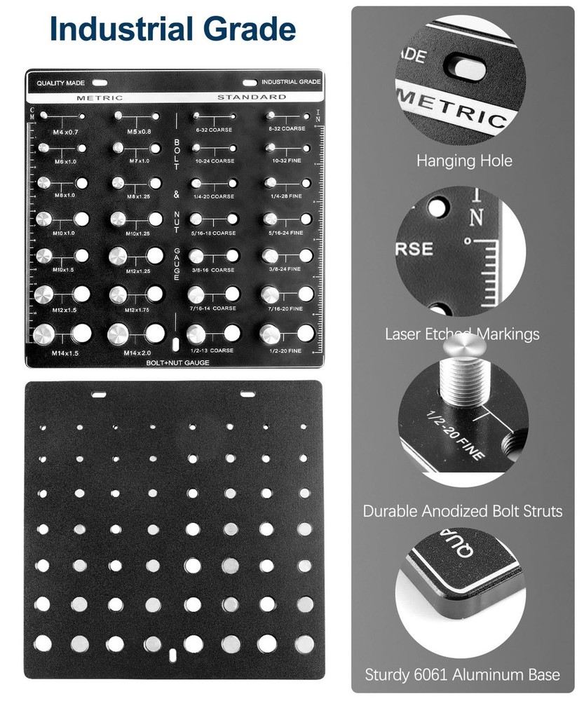 Thread Checker, Bolt Identifier Board, Bolt and Nut Thread Checker,14 Metric ...