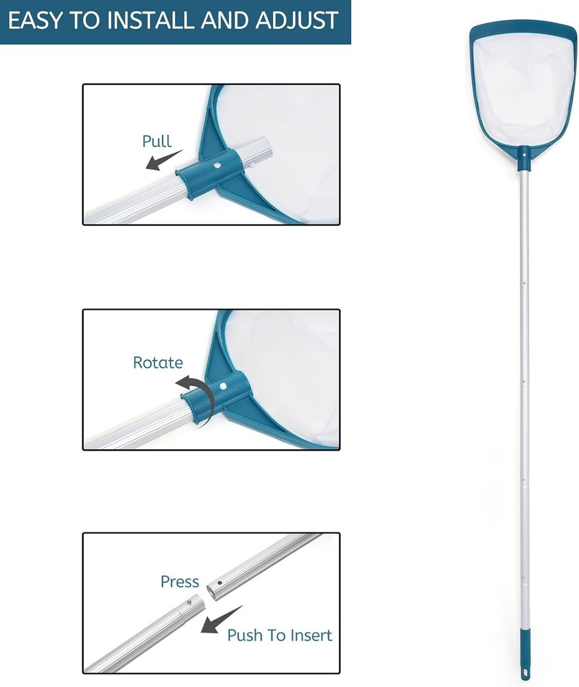 Adjustable Pool Leaf Skimmer Rake w/ Fine Mesh - Ultimate Cleaning Tool