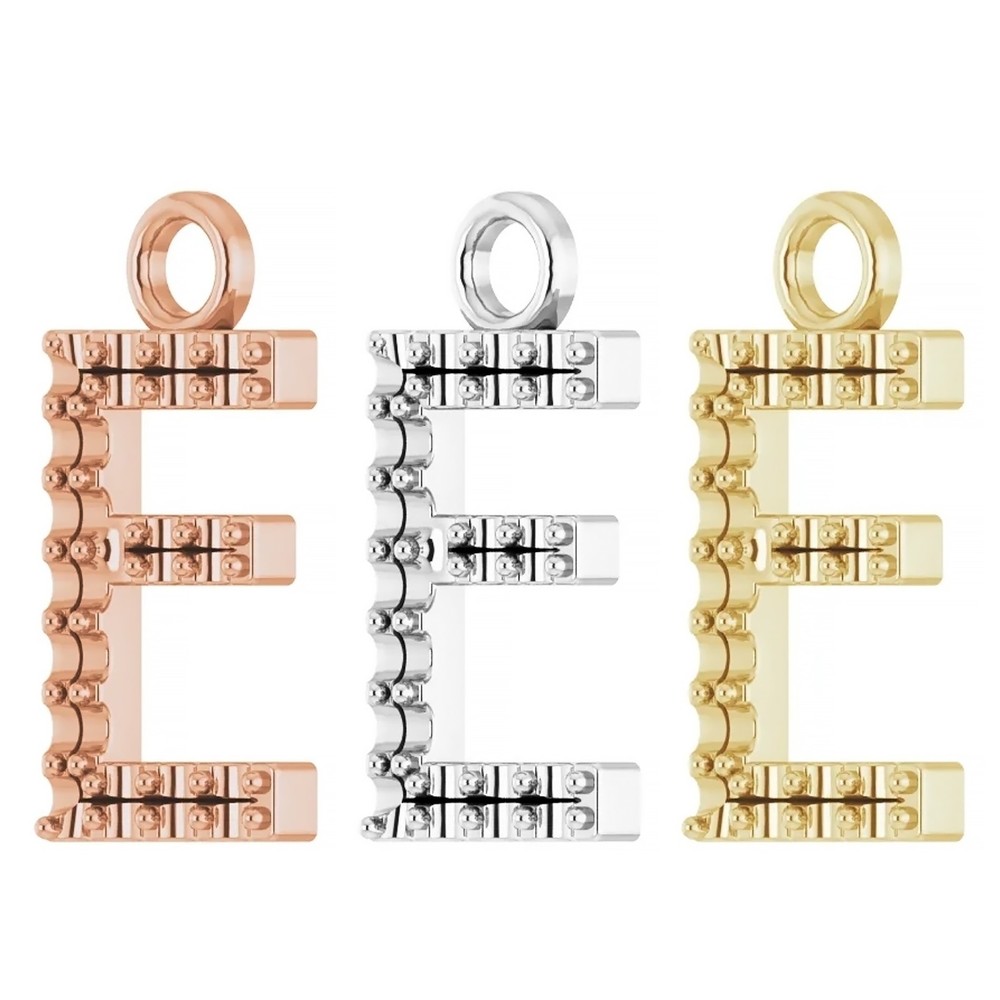 10K 14K  18K Gold Platinum & Sterling Silver Accented Initial E Dangle