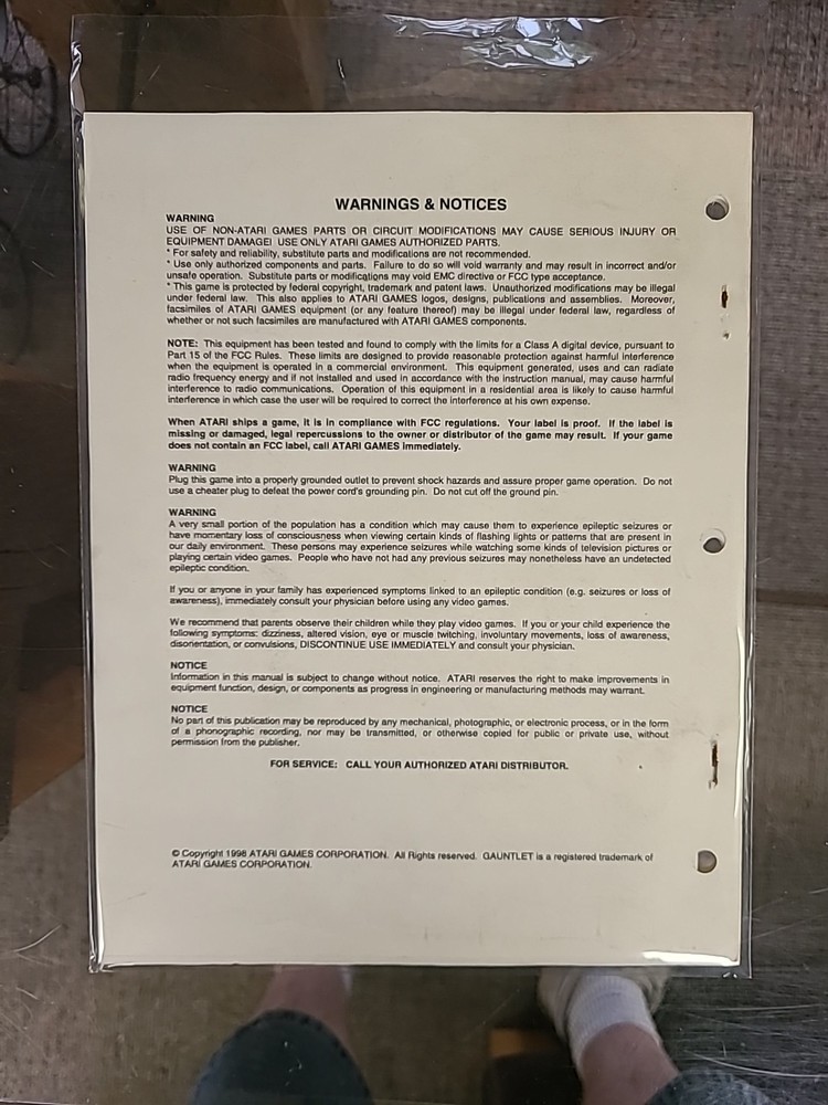 Gauntlet Legends Atari Arcade Manual