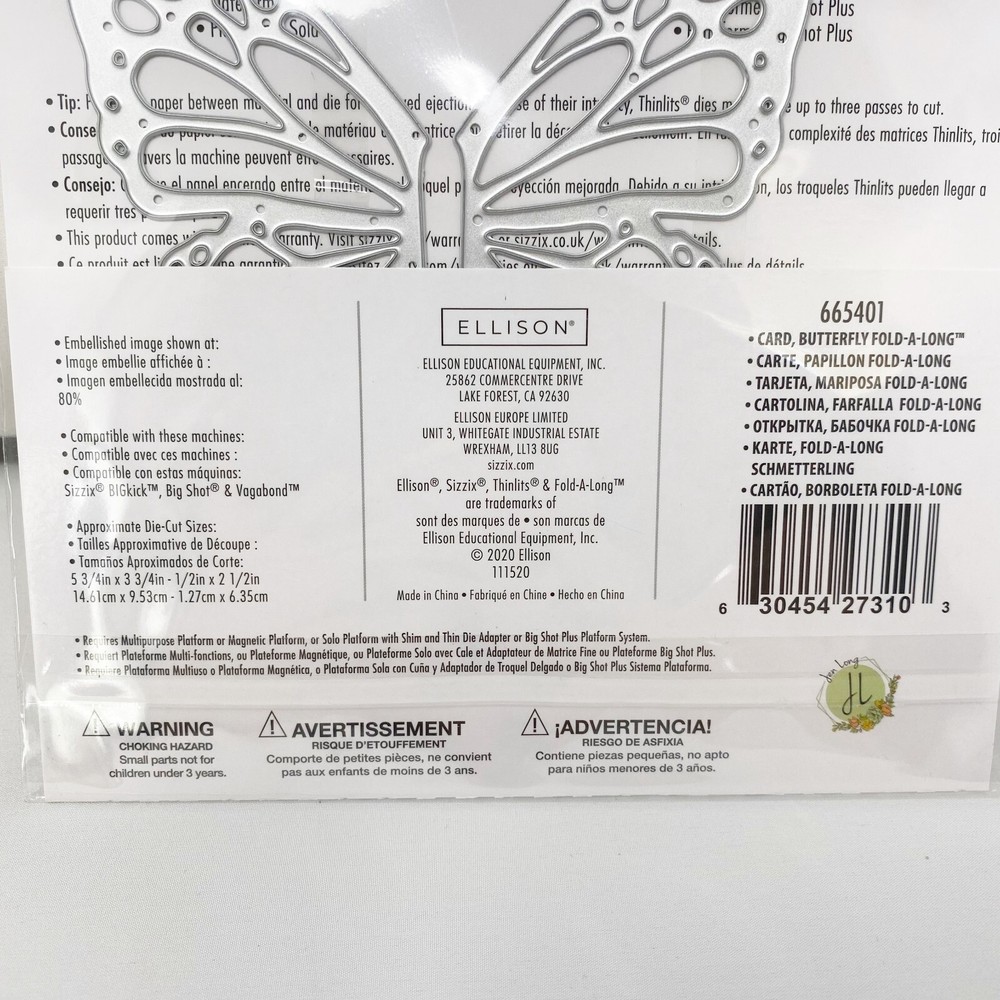Sizzix Thinlits Butterfly Fold Along Card Jen Long Cutting Dies 665401 NEW