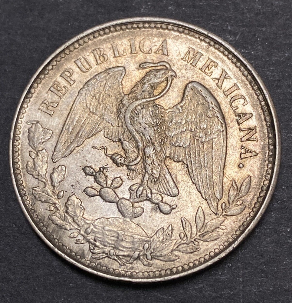 1901 Mexico Silver Peso Obverse & Reverse Lamination Left Extra Leaf Mint Error
