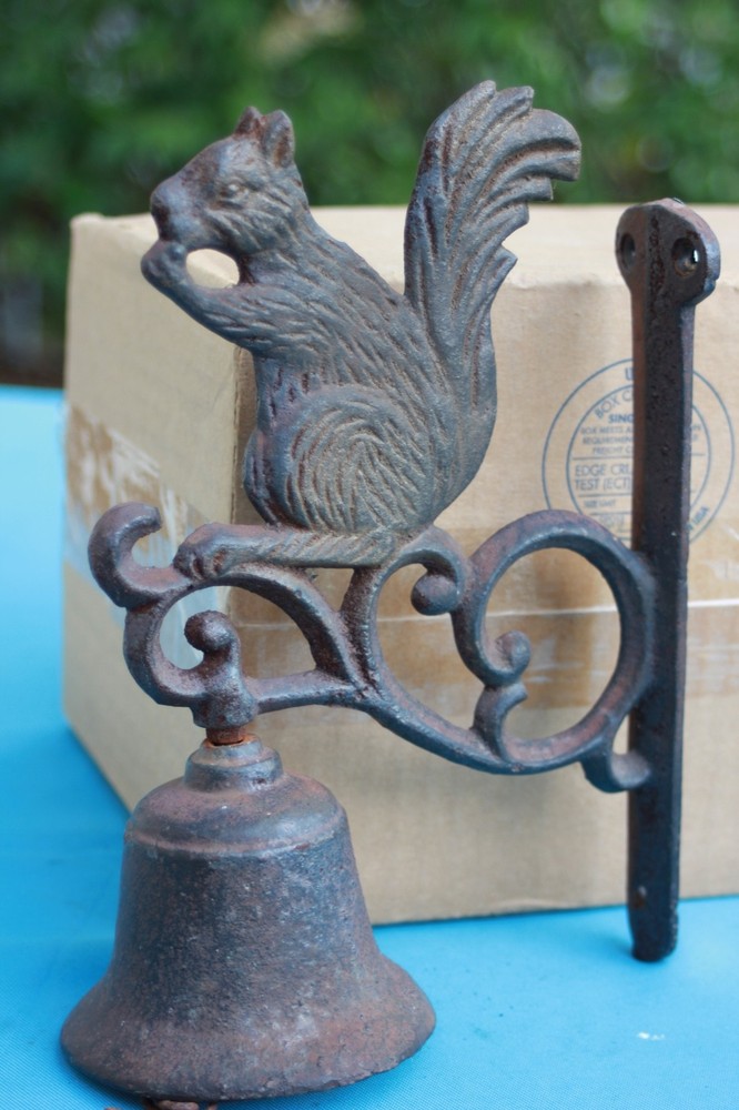 Antique Cast Iron Squirrel Pull Chain Bell, 8"