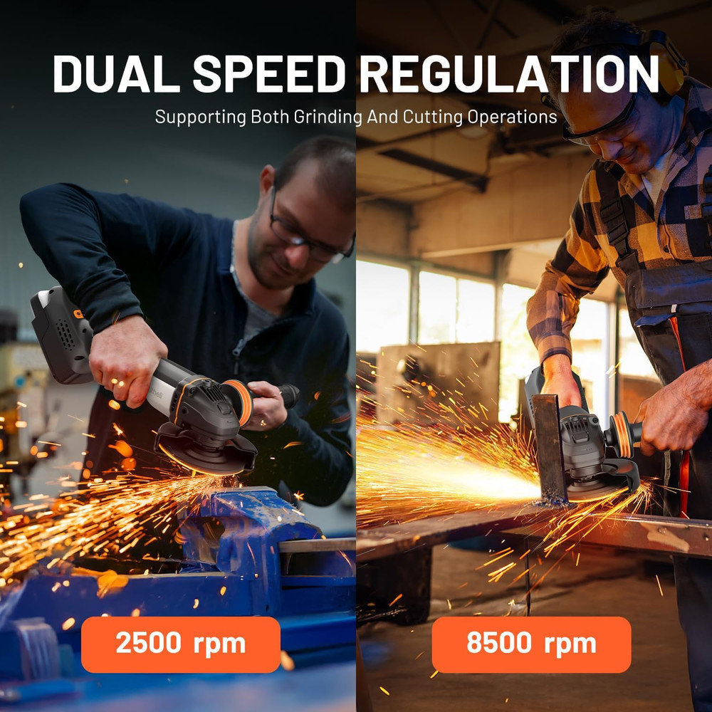 20V Brushless Cordless Angle Grinder, 4.9-Inch Variable Speed Grinder with Batte