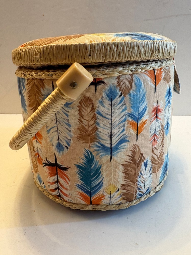 Sewing Basket Caddy Storage, Padded Feather Fabric, Tray Inside