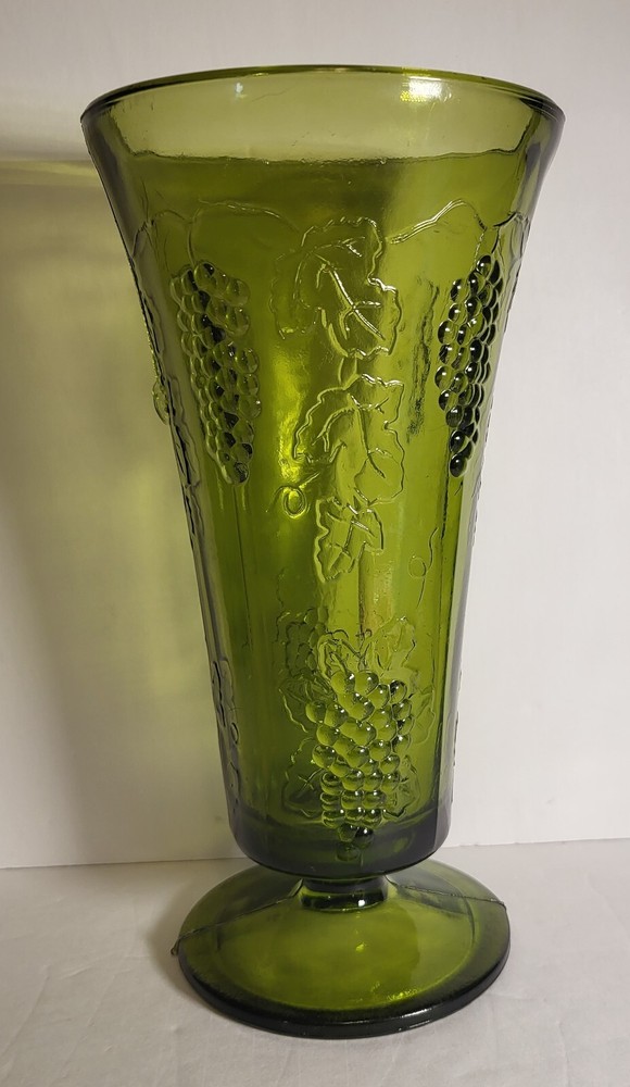 Vintage Embossed Grape Emerald Green Vase