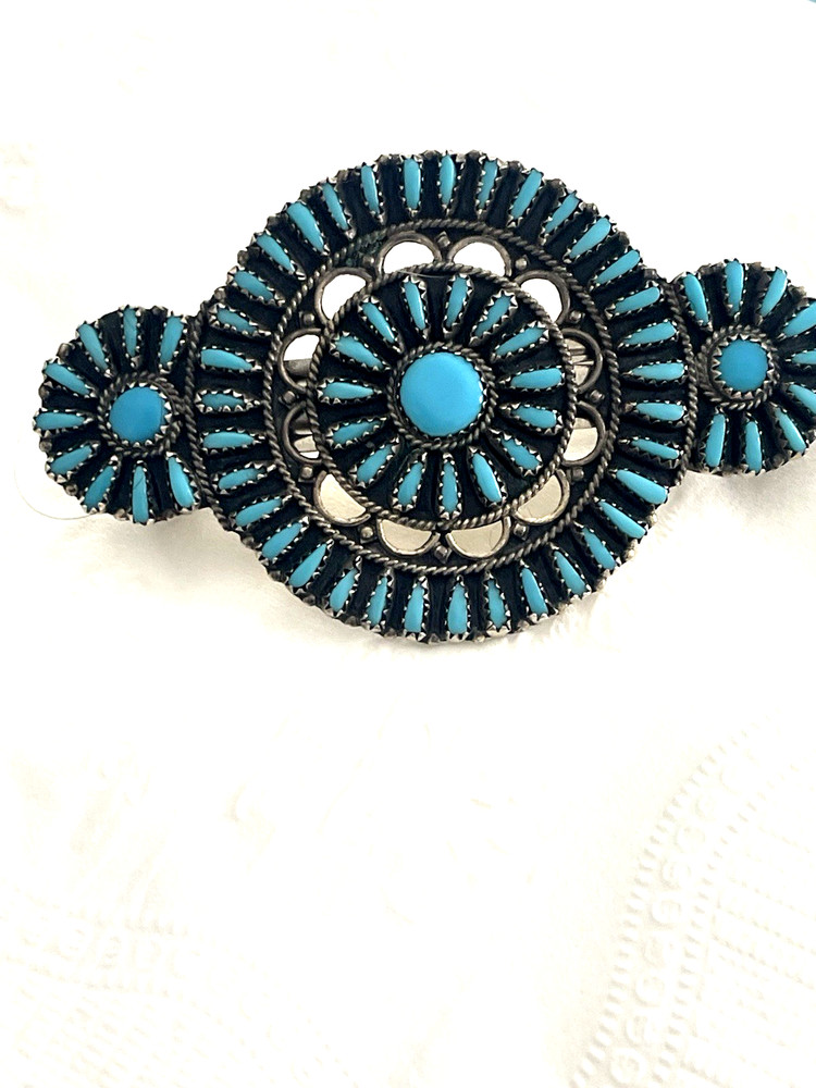 Exceptional Native American Turquoise Needlepoint barette, Zuni craftsmanship