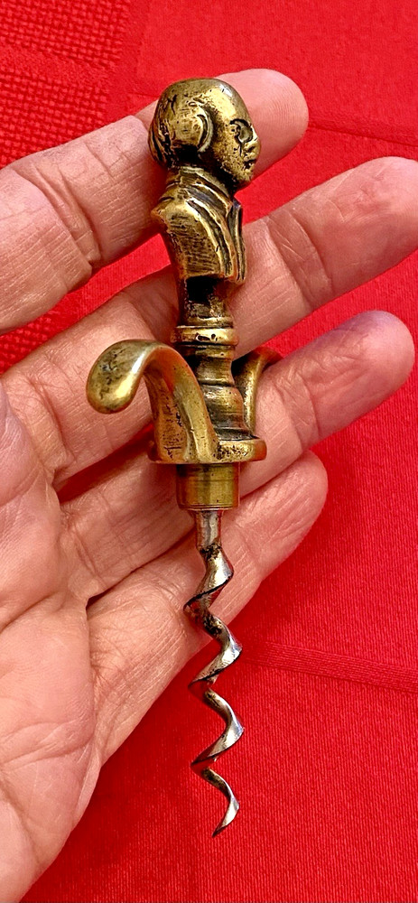 Vintage Brass Figural SHAKESPEARE CORKSCREW - 4-D Bust - 2 Finger Pull UK