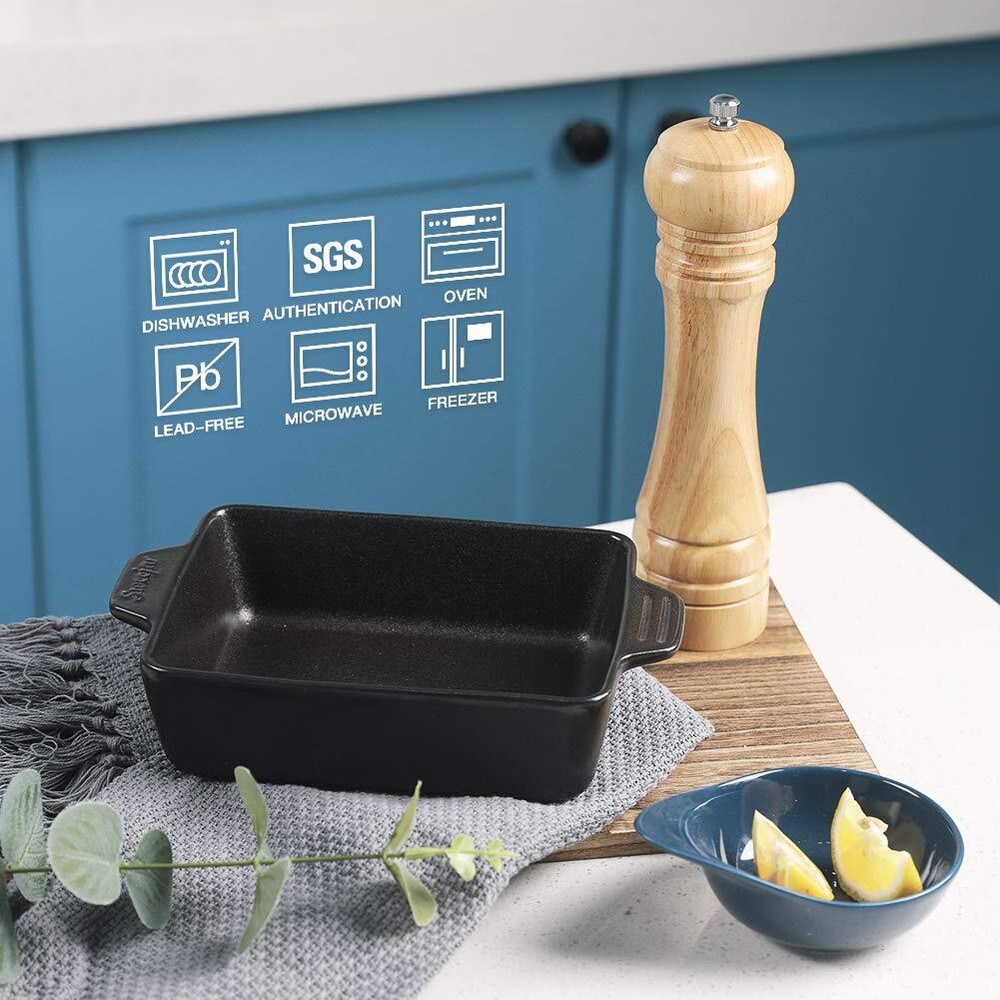 Small Rectangular Ceramic Baking Dish 22OZ Double Handles Black 6.5x4.9
