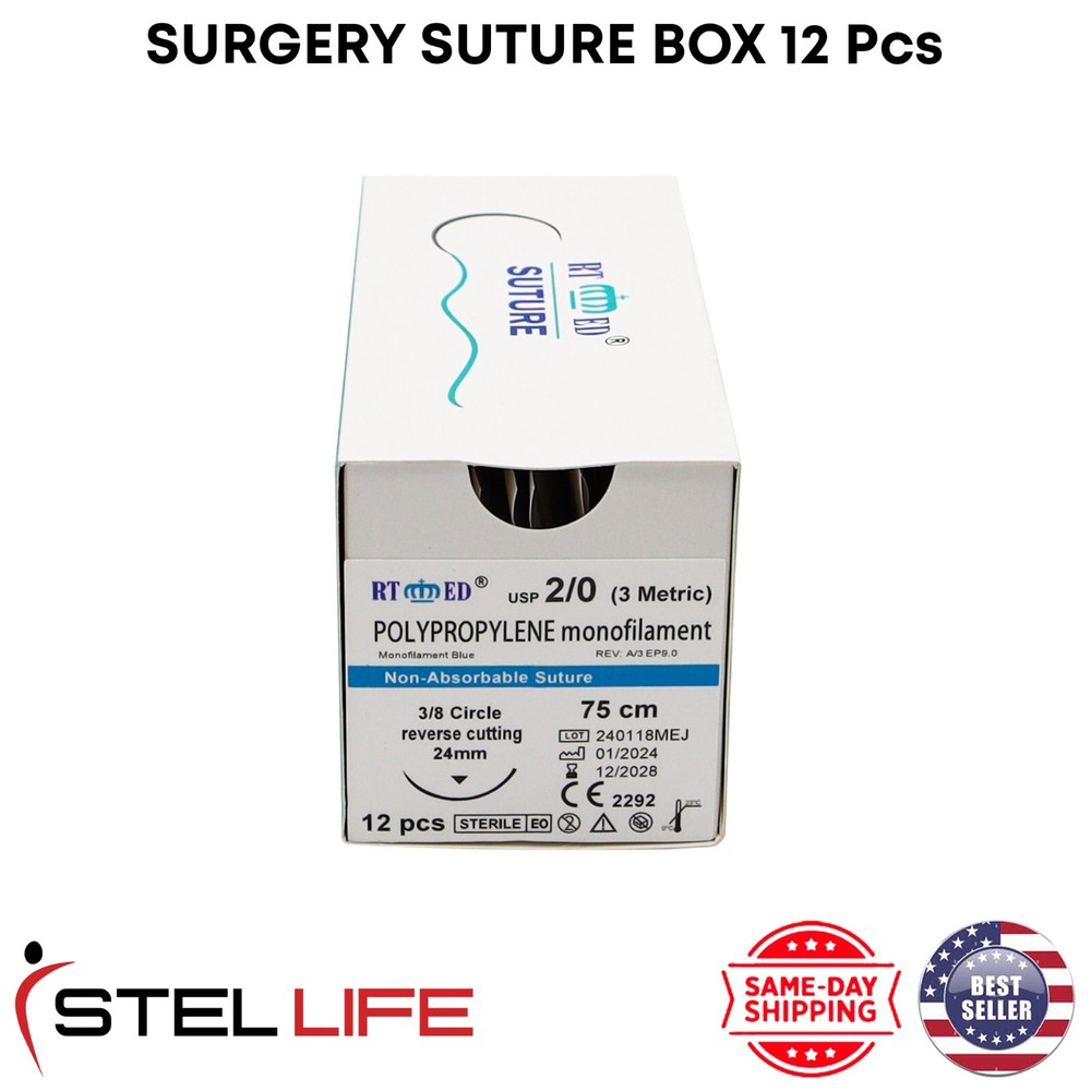 Polypropylene 2/0 Suture Practice Sutures Thread Kit Sterile Threads & Needle