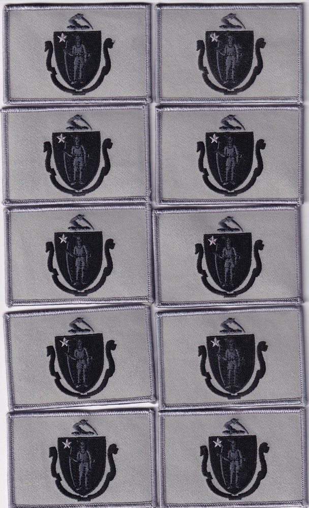 10 Massachusetts State Flag SUBDUED patches Blck on Grey