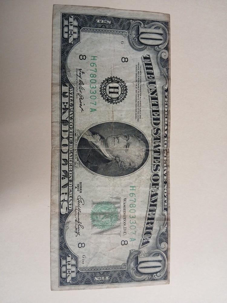 1950 A $10.00 BILL OFFSET  ERROR