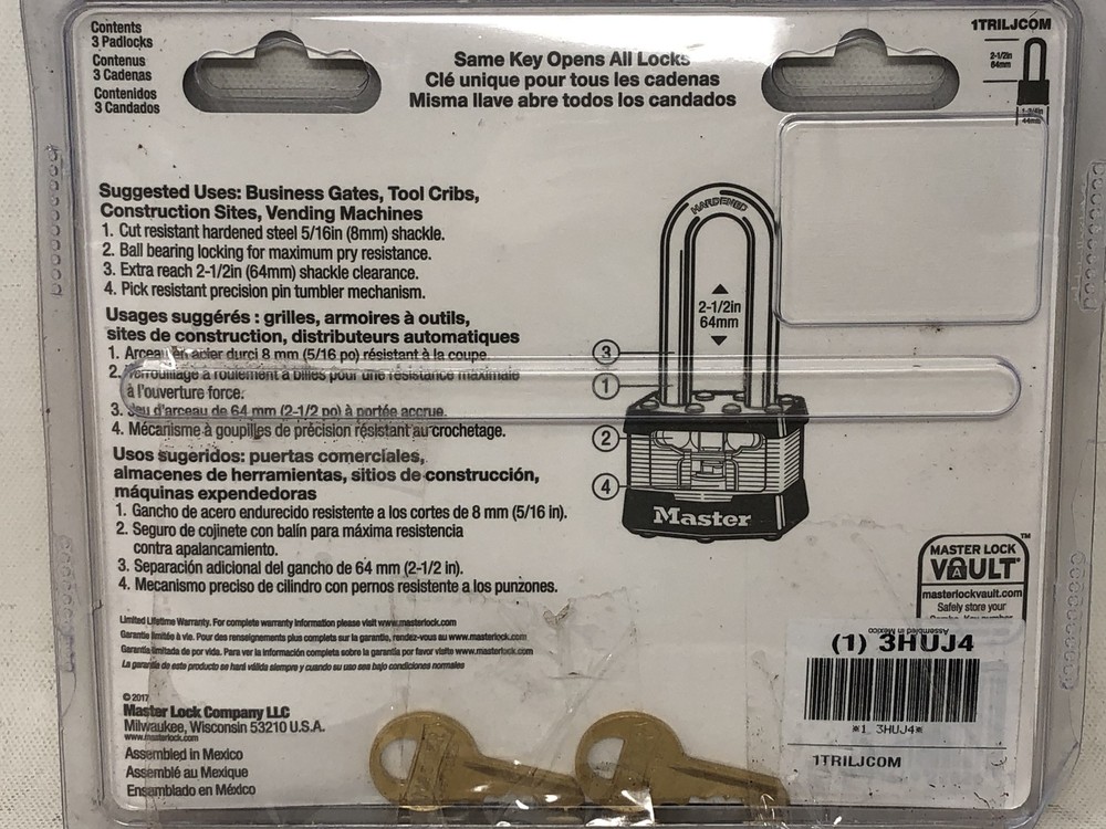 Master Lock Commerical Laminated Padlock 44mm x 64mm - 3 Pack 1TRILJCOM
