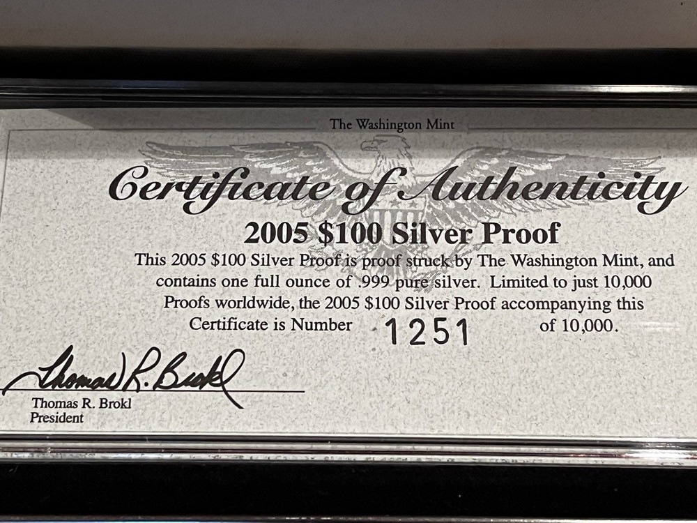 2005 $100 Franklin Silver Proof 1 Oz Bar