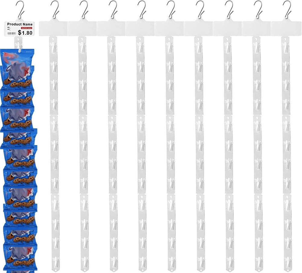 10Pcs Station Display Rack Plastic Hanging Strips with Hooks, 34*3cm