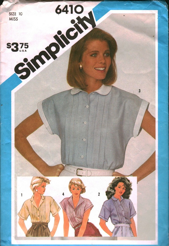 6410 Vintage Simplicity Sewing Pattern Misses Buttoned Front Blouse Casual OOP