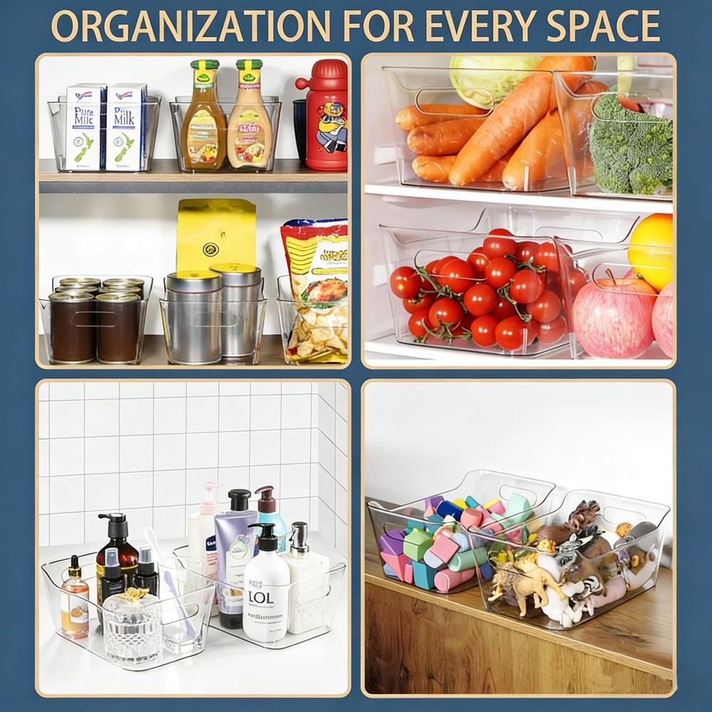 12 Pack Plastic Storage Bins, Multi-Use Organizer Bins, Pantry Organizer, Cle...