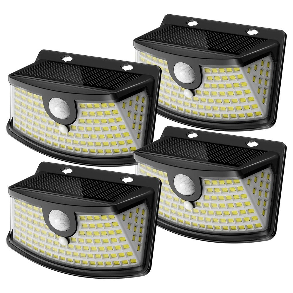 Aootek New Solar Motion Sensor Lights 120 4 Pack, Black Shell-Daylight White