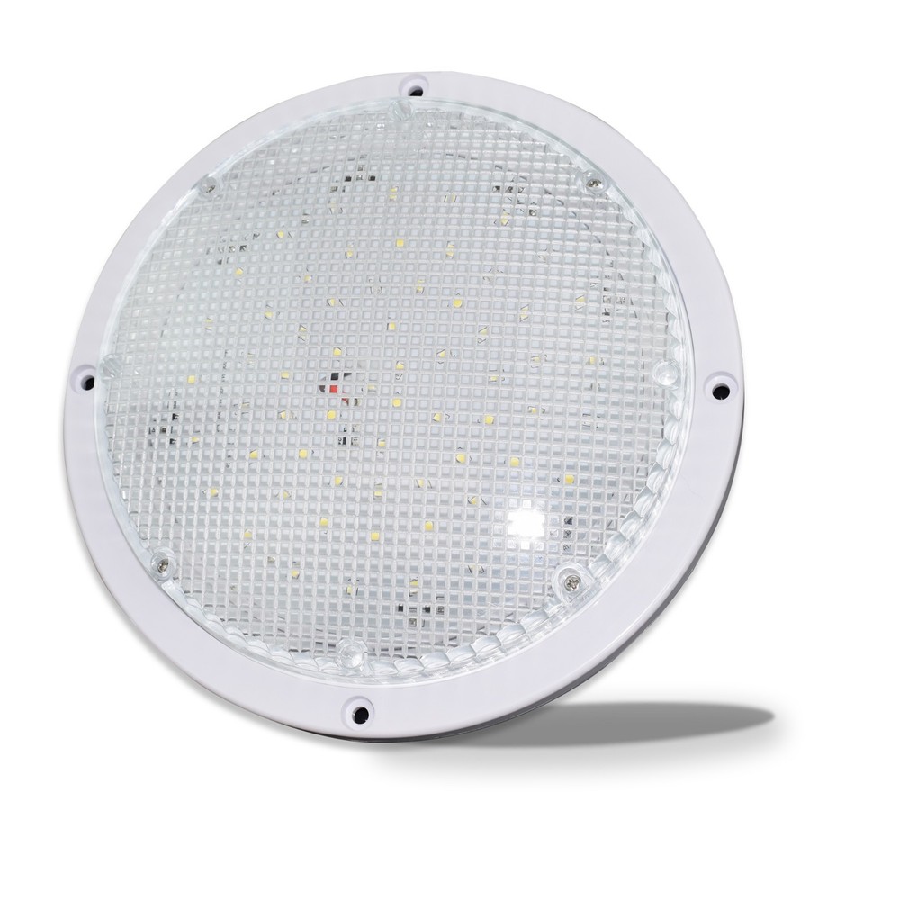 8.5" Round LED RV Porch Light | White |12 V | Scare Light | Outdoor Lighting 600