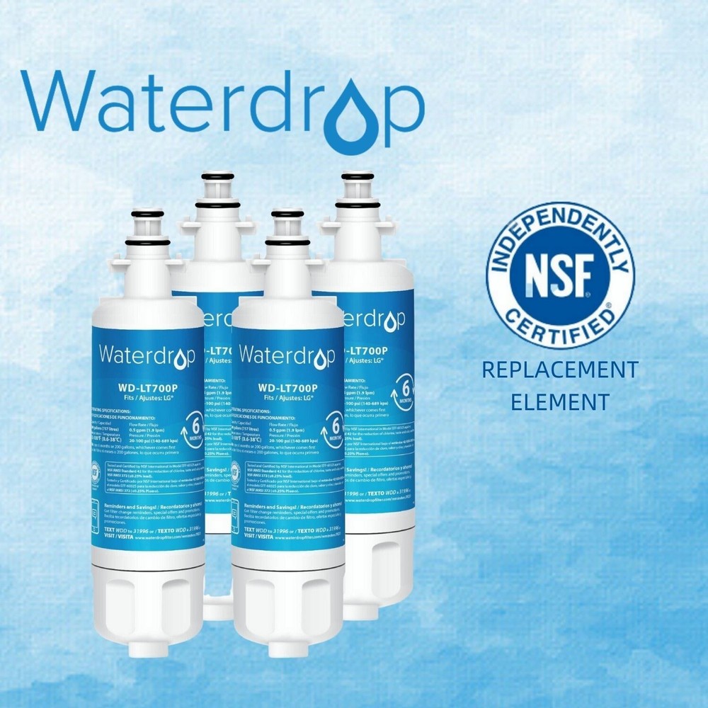 Waterdrop Refrigerator Water Filter, Replacement for LG® LT700P®, Pack of 4