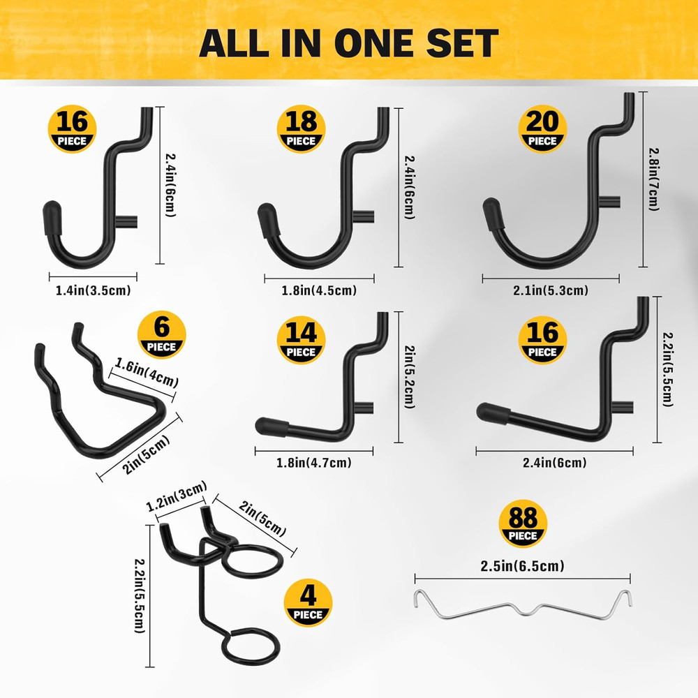 200-PC Extra Thick Pegboard Hooks Set 1/4" Heavy Duty Black Peg Board Organizer