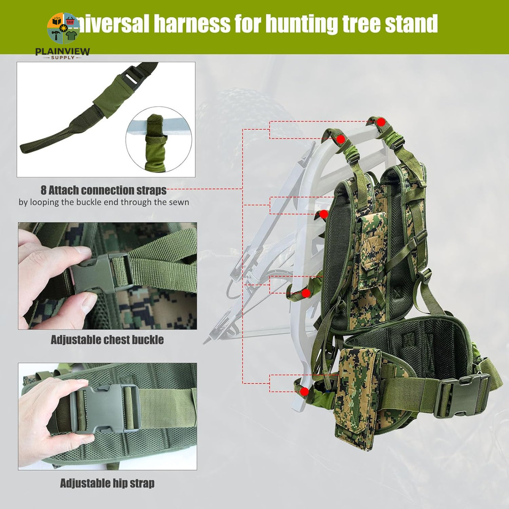 Tree Stand Carrier Backpack with Padded Straps, 8 Connection Points & 3 Pockets,