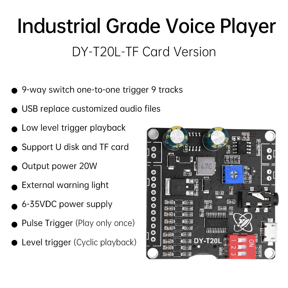 20W 9 Way MP3 Player Voice Playback Module DC6-35V D-class Custom Audio Board