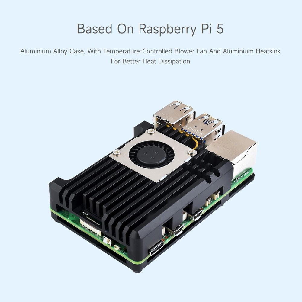 Waveshare Aluminium Alloy Case H for Raspberry Pi 5 with Temperature-Controlled