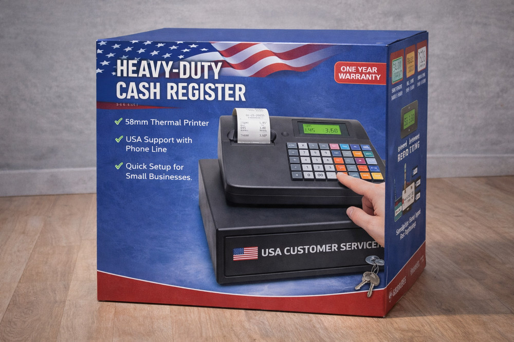 Cash Register with Receipt Printer and Dual Display, Includes Starter Roll