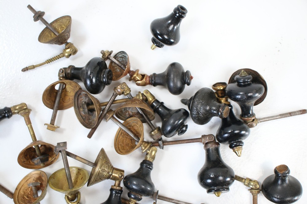 Antique Victorian Ebony Brass Drawer Pull lot teardrop
