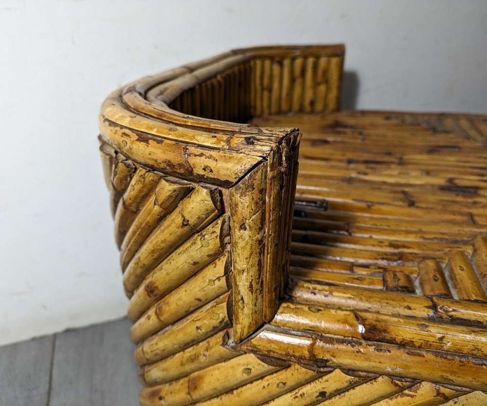 Vintage Mid Century Modern Boho Chic Coastal Split Bamboo Reed Table or Ottoman