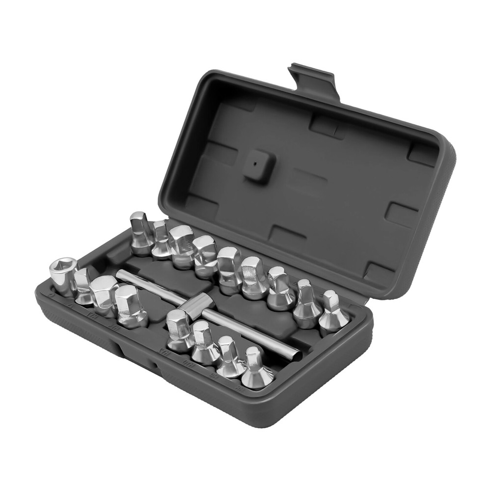 18PCS Oil Drain Pipe Plug Square Triangle Socket 3/8'' Drive Removal Tool Set