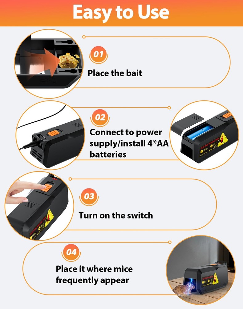 Electric Mouse Trap Zapper with Powerful Voltage, Effective Electronic Mouse ...