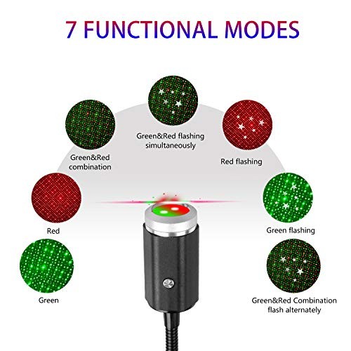 USB Star Projection Night Light, 3 Colors,7 Lighting Modes, Car Ceiling Red