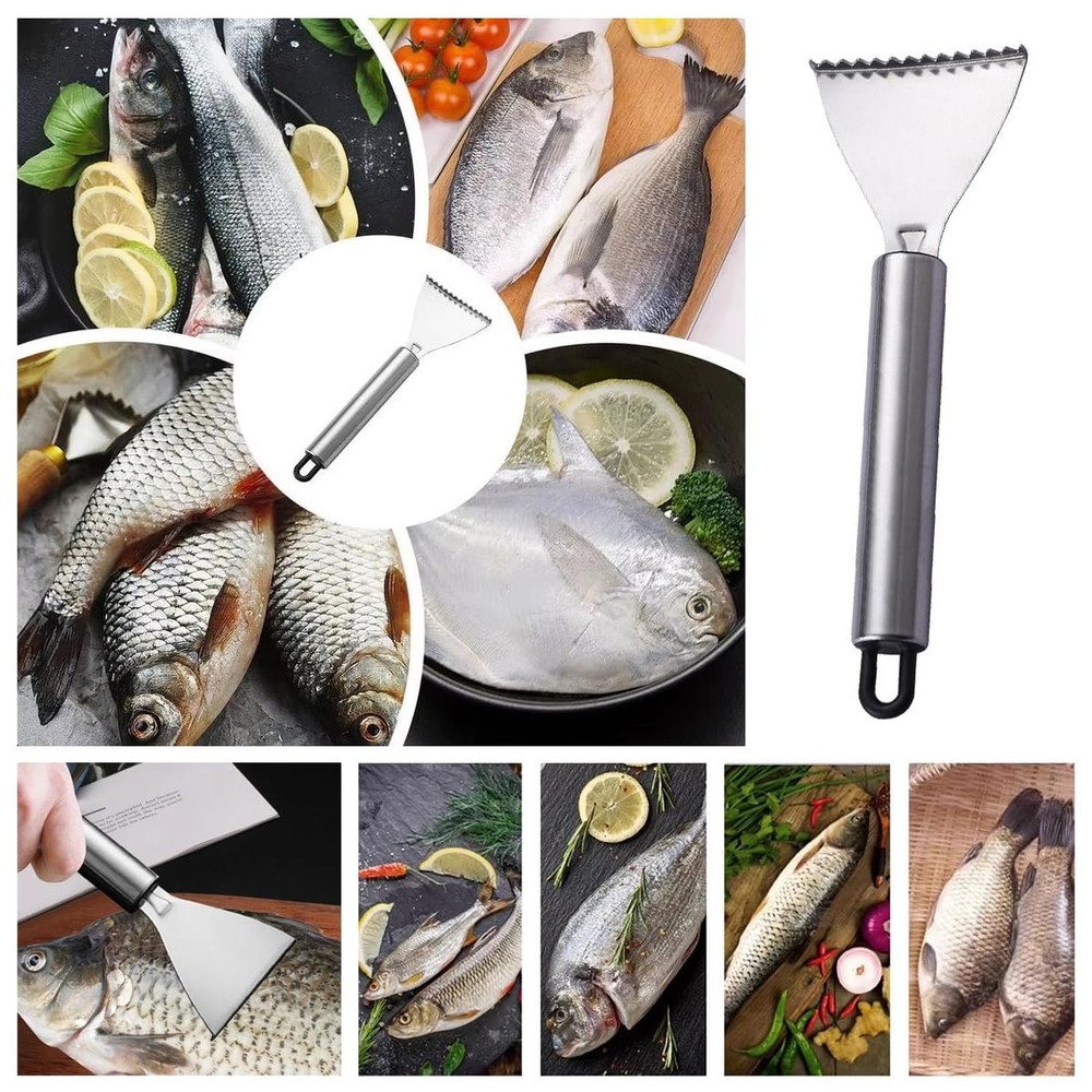 4 Pack Fish Scaler Scale Remover Stainless Steel Rake Teeth Scraping Tool Des...