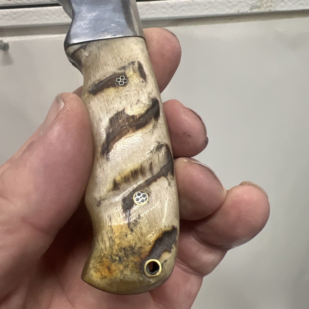 Custom 8.5”Fixed Knife w/ Bone Handle W/Leather Sheath