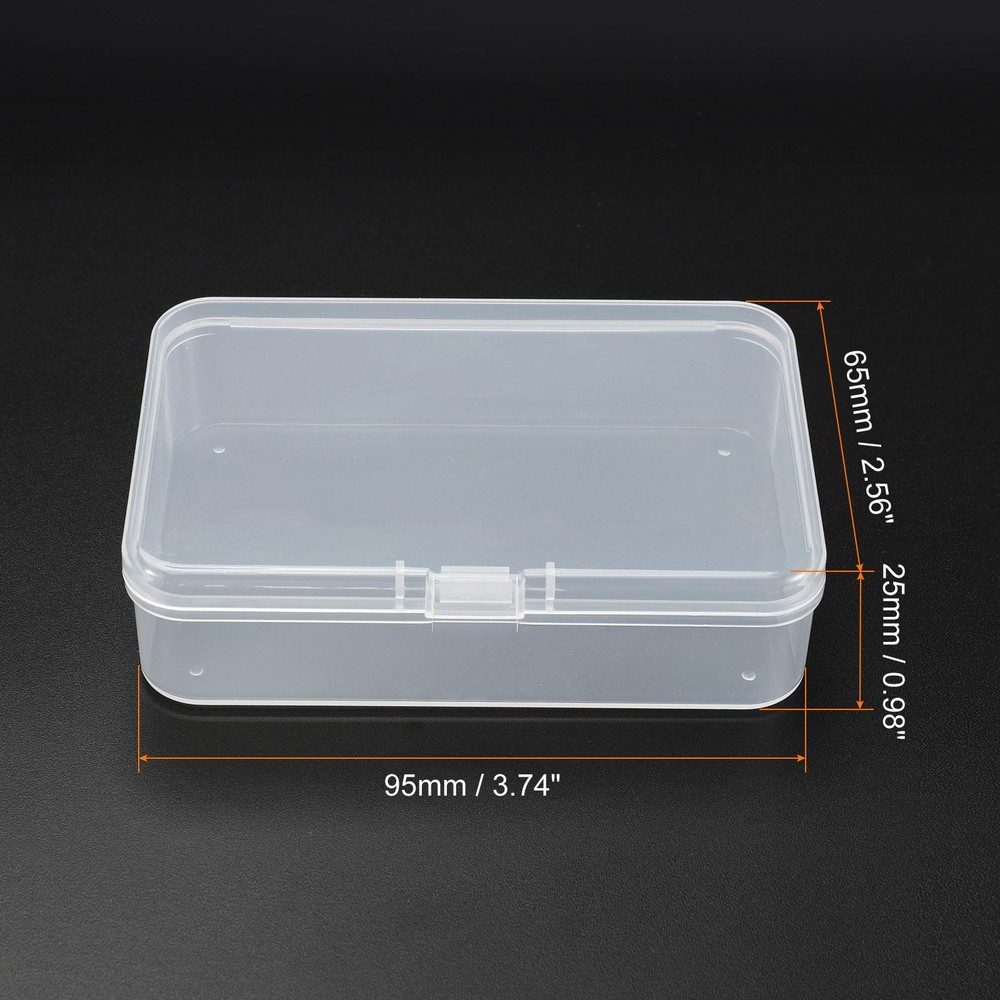4pcs Clear Storage Container w Hinged Lid 95x65x25mm Plastic Rectangular Box