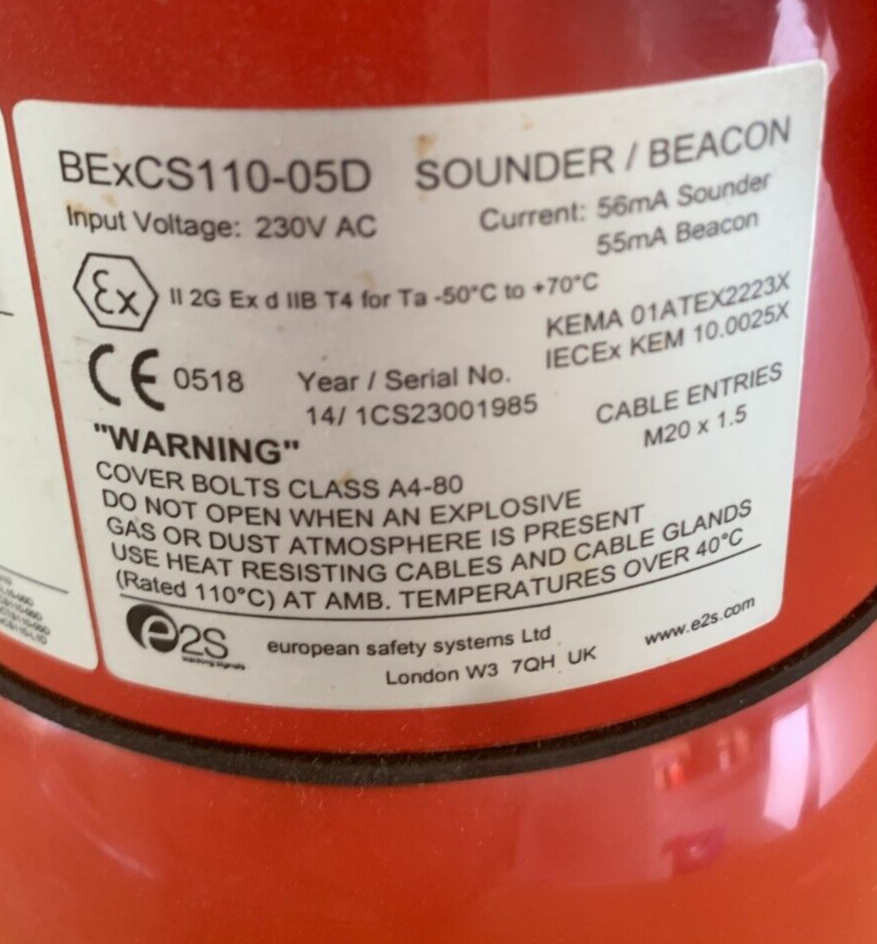 E2S Wall Mount Explosionproof Sounder/Beacon BExDCS110-05D230AC-A 230VAC DC