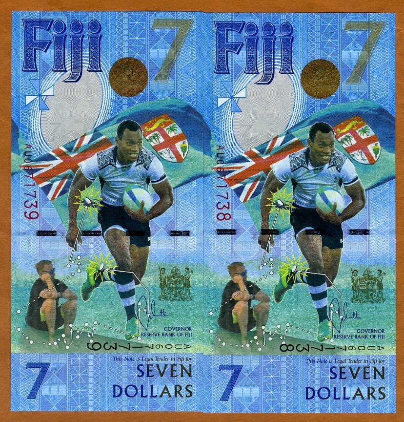 SET FIJI, 2 x $7, 2017, Consecutive Pair, P-New, UNC Commemorative