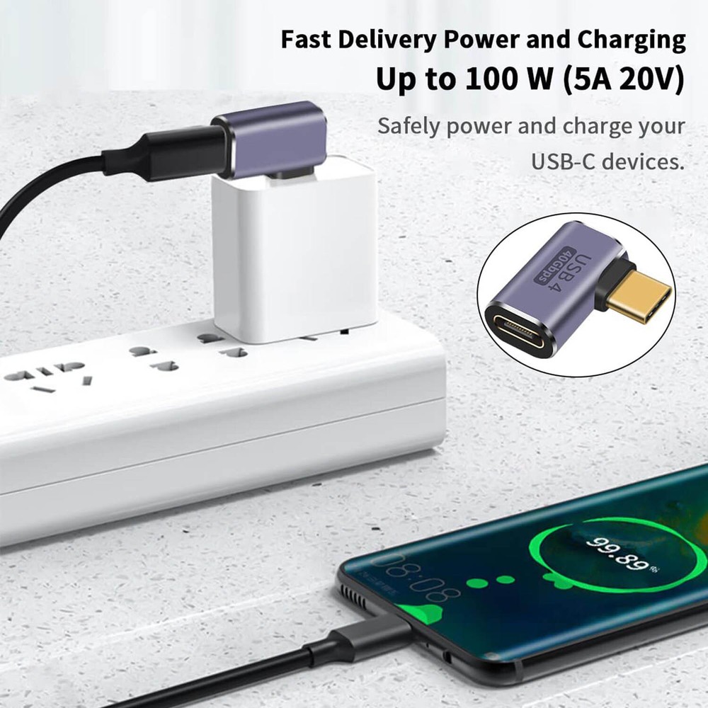 Right Angle USB 4 Type C 40Gbps 8K 100W Charging Adapter Thunderbolt 4/3 Tablet